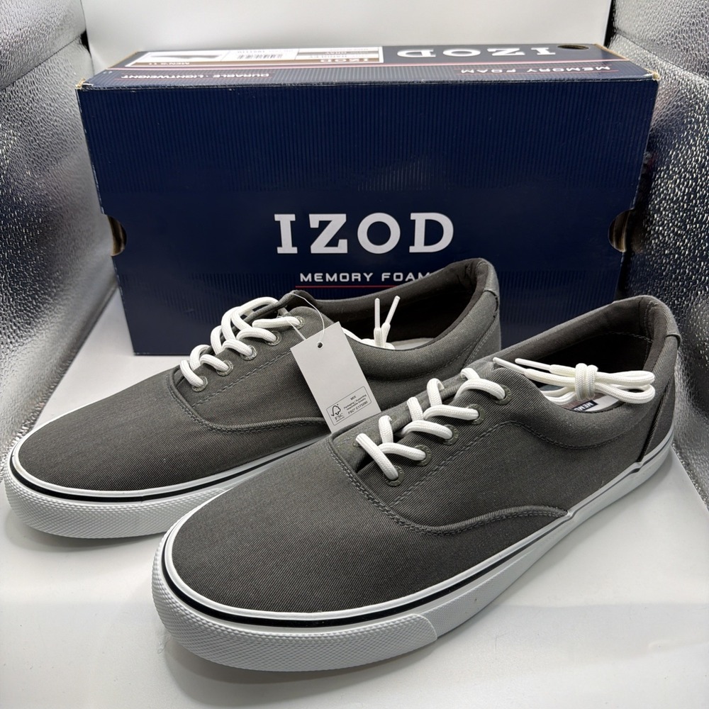 Izod Men's Size 12 Rangley Gray Lace-Up‎ Casual Canvas Boat Shoes